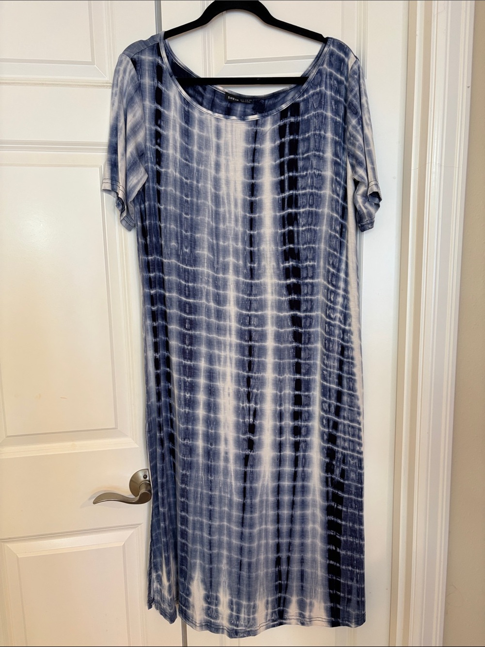 SHEIN Navy & White Tie-Dye Midi Shift Dress